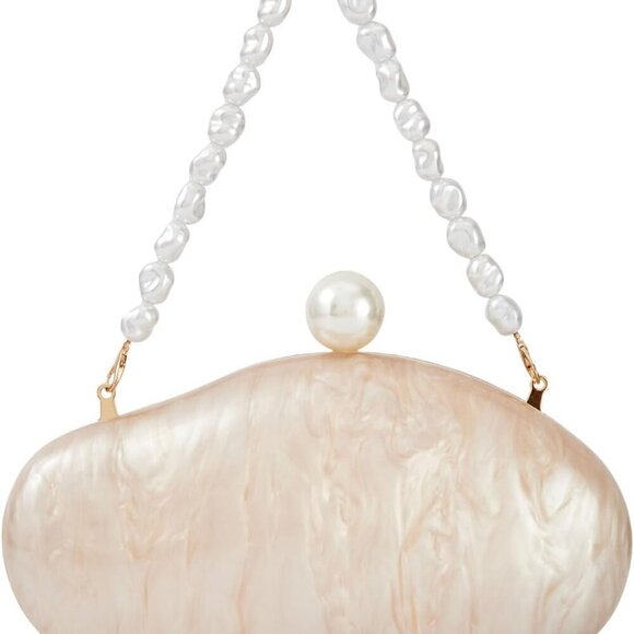 Chic Acrylic Shell Handbag with Pearl Chain – Elegant Evening Clutch Bag - Picture 1 of 8